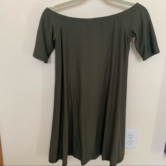 Olive Green Open Shoulder Dress - Picture 3 of 3